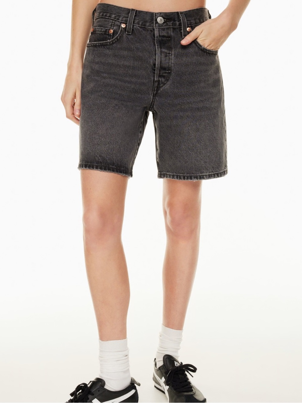 Vintage Levi 505 black wash denim shorts